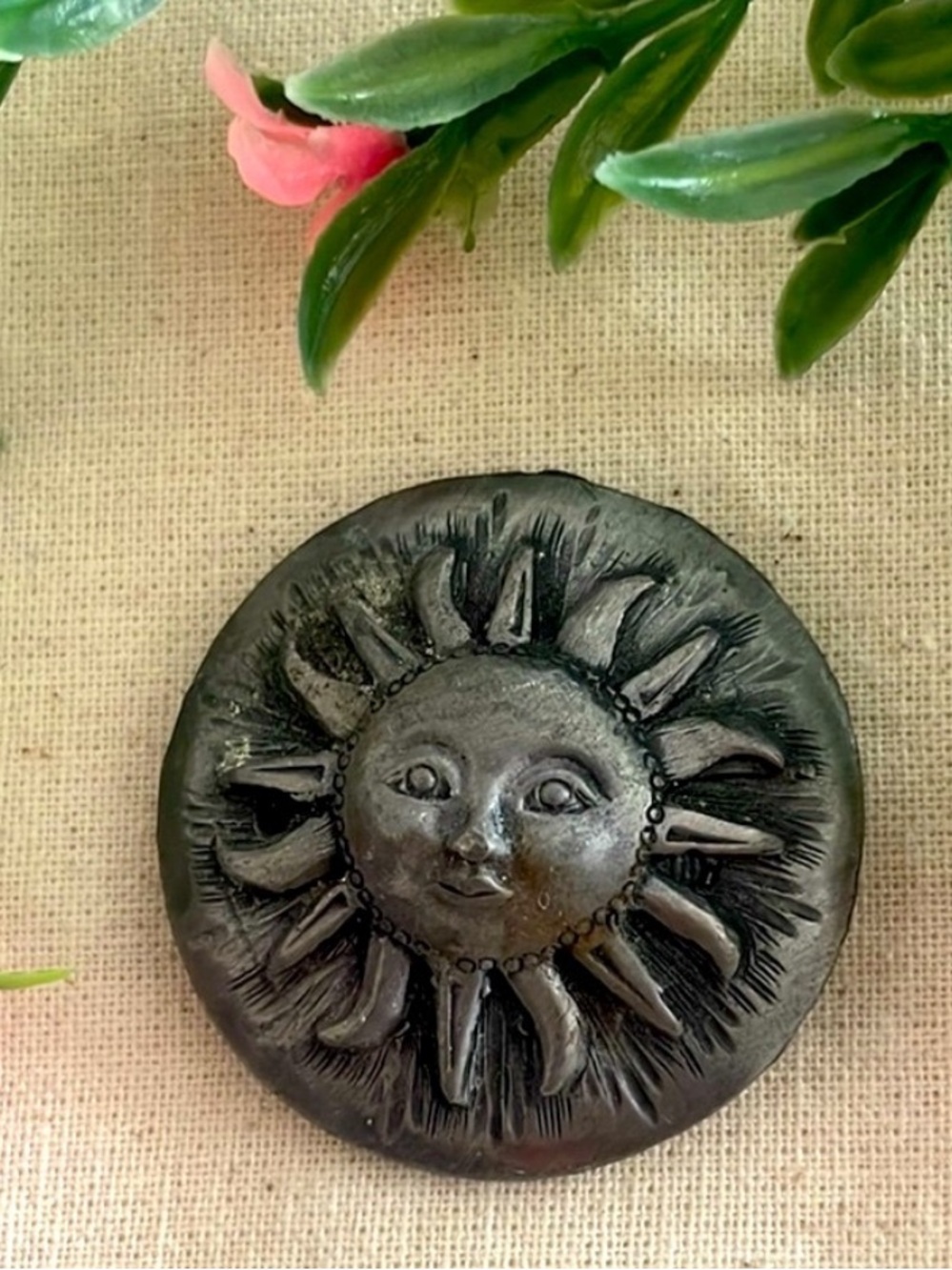 Vintage Pewter Smiling Sun Face Brooch Pin Celestial Collector 1.5"